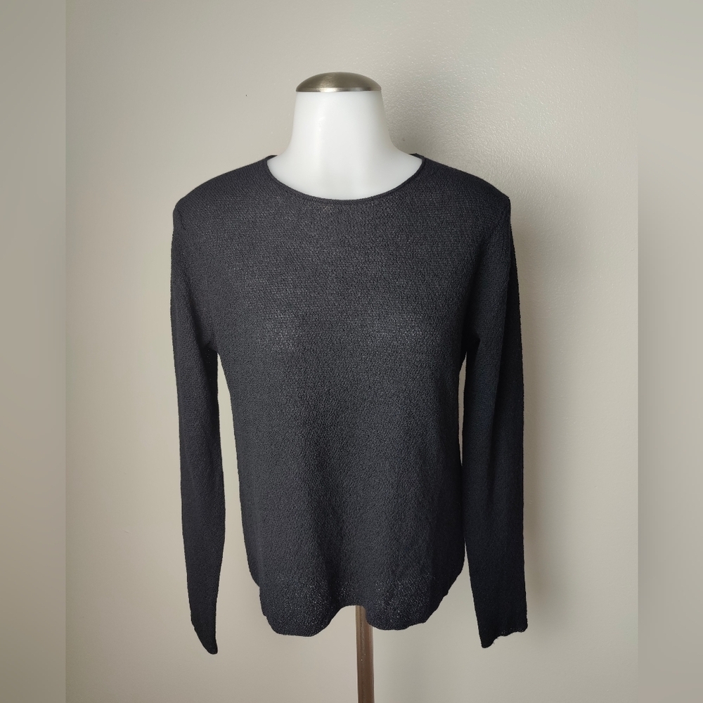 Eileen Fisher Crewneck Wool Long Sleeve Black Sweater XS $278 Capsule